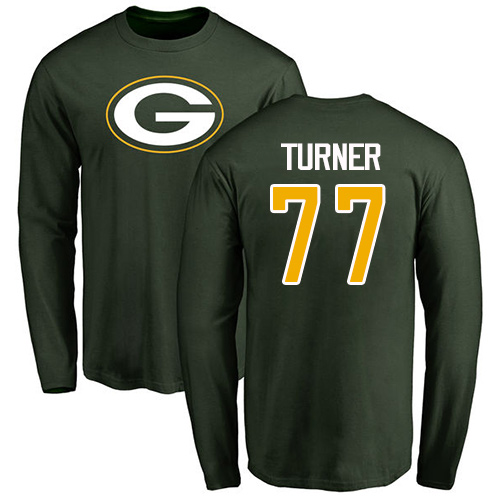 Men Green Bay Packers Green #77 Turner Billy Name And Number Logo Nike NFL Long Sleeve T Shirt->nfl t-shirts->Sports Accessory